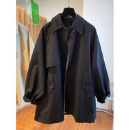 蘑菇同學(xué)高級感英倫風(fēng)工裝風(fēng)衣外套女春秋季新款寬松大碼外套女韓版中長(cháng)款 黑色 L 建議120-135斤