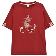 森女部落原創(chuàng)短袖t恤衣服國潮閨蜜2023年夏季上衣情侶打底衫內(nèi)搭 紅色（單件） S