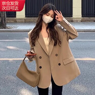 確彤小西裝外套女2025早春秋女小個子高級感炸街新款韓版休閑西服上衣 卡其色 M 建議110斤左右