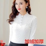 tzbt蕾絲打底衫女新款加厚保暖上衣中高領(lǐng)長袖T恤小衫女 白色【加絨款】 L [建議105-115斤】