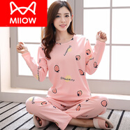 貓人（MiiOW）睡衣女春秋款純棉長(zhǎng)袖韓版秋冬夏季學(xué)生家居服可愛(ài)2025年新款套裝 長(zhǎng)袖長(zhǎng)褲草莓 XL 女：(建議體重110-125斤)