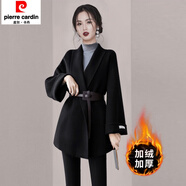 皮爾卡丹（pierre cardin）雙面毛呢外套女短款2025春秋新款女裝小個(gè)子氣質(zhì)收腰呢子大衣 黑色加棉細(xì)毛呢 加厚 L 建議120-135左右