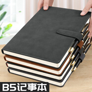 法拉蒙 筆記本本子B5加厚記事本商務羊巴皮面復古筆記本子工作日記本會議記錄本辦公文具可定制 黑色-搭扣款