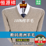 恒源祥羊毛絨衫男士100男中年秋冬季常規(guī)款羊毛絨毛衫中老年高 領毛衣 HYX V 領駝色 180/2XL 建議155-170斤