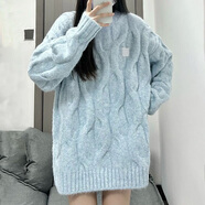 妙奕嘉寬松毛衣女春季衣服女裝針織衫2025新款內(nèi)搭上衣休閑百搭慵懶風(fēng) 圓領(lǐng)套頭麻花軟糯毛衣【天藍(lán)色】 均碼 【建議體重85-125斤】