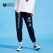 a02時(shí)尚潮酷原創(chuàng  )哈倫褲夏季新款字母印花百搭寬松顯瘦休閑褲 黑色 S