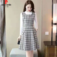 皮爾卡丹（pierre cardin）小香風(fēng)連衣裙女2025秋冬新款氣質(zhì)顯瘦背帶套裝裙子大碼顯瘦馬甲裙 黑裙子+贈(zèng)打底衫 L 【建議100-115斤】