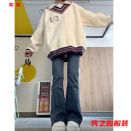 范哲莎美式復(fù)古學(xué)院風(fēng)polo瓴假兩件裝件毛衣女秋冬寬松慵懶軟糯針織外套 毛衣【好品質(zhì)】 M 165