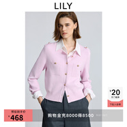 LILY2025冬新款女裝氣質(zhì)小香風(fēng)圓領(lǐng)通勤針織開(kāi)衫外套小個(gè)子短款 120淺粉 M