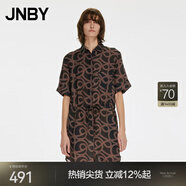 江南布衣（JNBY）夏季音符印花連體褲女寬松翻領(lǐng)連體衣收腰系帶短褲 077/雜灰咖 M