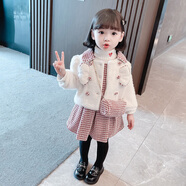 蓓馨貝（Beixinbei）女童冬裝加絨連衣裙女寶寶冬季衣服兒童韓版洋氣童裝秋冬款毛毛衣 紅色格子套裙 100 建議身高90-100 體重24-30斤