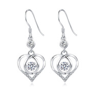 靈動(dòng)愛(ài)心形S925純銀耳勾閃亮耳墜女小耳垂跳動(dòng)的石頭耳釘耳環(huán)耳飾 靈動(dòng)愛(ài)心形S925純銀白鉆耳環(huán) 925銀