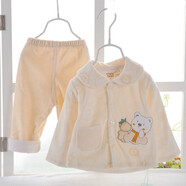標(biāo)點(diǎn)熊洋氣新生兒保暖衣服初生嬰兒兩件套裝純棉男女寶寶天鵝絨外套春秋 1019款淺駝 66碼 建議身高52-66cm