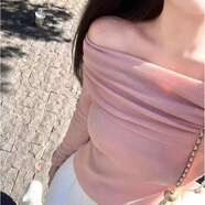 瑜尚臻品毛衣女春秋薄款一字肩針織衫上衣露肩氣質(zhì)甜美小眾露鎖骨打底衫 【粉紅色】均碼（85-130斤）