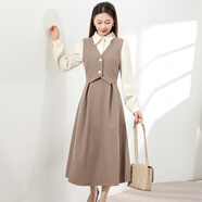 未風(fēng)（WIFING）假兩件羊毛長(cháng)裙女秋冬2024新款女裝氣質(zhì)長(cháng)袖裙子毛呢連衣裙冬 褐色 S