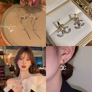 嘉宴 925銀針新款法式蝴蝶結流蘇耳環(huán)女小眾設計感高級氣質(zhì)耳夾ins耳釘 979銀色蝴蝶+白小香風(fēng)1013