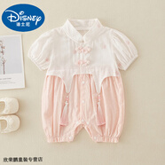 迪士尼寶寶嬰兒哈衣2024夏裝薄款衣服連體衣女寶寶中國風旗袍包屁衣百天夏季 粉色 80cm 80碼建議75-9-12月cm