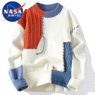 NASA MARVEL針織衫秋冬季百搭休閑圓領潮流毛衣保暖加厚情侶針織衫 橘色 L