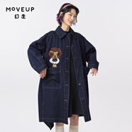 幻走（MOVEUP）冬季新款.FUN系列翻領(lǐng)大口袋動(dòng)物繡花設(shè)計(jì)師寬松牛仔外套女 牛仔藍(lán) L
