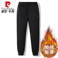 皮爾卡丹品牌高檔男裝 秋冬季羊羔絨運動(dòng)長(cháng)褲男加絨加厚小腳褲修身男士休閑褲潮流大碼針織 黑色 L