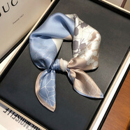 格微詩(shī) 絲巾女真絲桑蠶絲小方巾百搭春秋冬季脖子裝飾薄款紗巾潮圍巾 淡濘-藍色