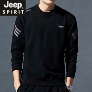JEEP SPIRIT高端男士衛衣圓領(lǐng)春秋季長(cháng)袖t恤男寬松休閑酒紅色上衣打底衫新品 黑色 加厚 加絨 2XL 145-160斤