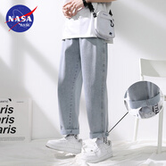 NASA BASE官方潮牌聯(lián)名牛仔褲男女款春季薄款寬松直筒青少年大碼休閑褲子男 618-淺藍(lán)色 L （建議120-140斤）
