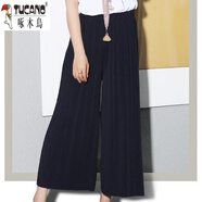 啄木鳥(niǎo)（TUCANO）雪紡闊腿褲女2025年新款春夏韓版潮高腰顯瘦九分裙褲垂感休閑褲子 黑色 均碼(建議80-150斤)