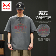 貓人（MiiOW）潮牌美式重磅250g短袖T恤男寬松大碼純棉上衣夏季潮流ins半袖體恤 深灰色 M