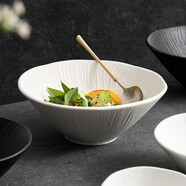 造器（ZEROKY CLAN）飯碗家用湯碗陶瓷拉面碗高級感大碗個(gè)人泡面碗大號酒店餐廳餐具 8英寸豎紋冰川斗笠碗[磨砂白]