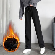 休閑褲女2025春秋新款顯瘦高腰女士褲子窄版直筒褲韓版百搭運動(dòng)褲 1101F黑色【冬季超柔絨】 2XL 建議135-150斤