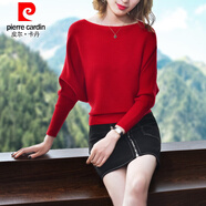 皮爾卡丹（pierre cardin）春秋新款韓版大碼寬松顯瘦一字領(lǐng)蝙蝠袖毛衣女針織打底衫秋冬 紅色 L