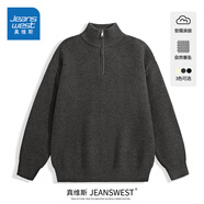 真維斯（Jeanswest）開(kāi)衫毛衣男春秋季新款灰色雙拉鏈立領(lǐng)針織衫男士寬松休閑外套 【半拉鏈針織衫】深灰(空白) 3XL