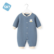 舒貝怡嬰兒衣服新生兒連體衣純棉周歲寶寶爬爬服秋冬滿(mǎn)月保暖哈衣藍80