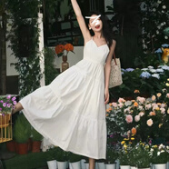汐菡法式白色連衣裙吊帶裙子夏天女裝2024夏季新款少女感仙氣衣服長裙 白色吊帶連衣裙 均碼（可備注碼數）
