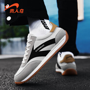 貴人鳥(niǎo)男鞋夏季阿甘鞋休閑鞋2025新款男女同款透氣絨面軟底防滑運動(dòng)鞋 米/灰/黑 43