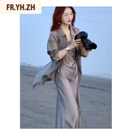 FR.YH.ZH懿涵女裝開(kāi)衫上衣吊帶裙子法式醋酸防曬襯衫夏薄紗小披肩空調(diào)罩衫 灰衣+灰裙 2XL 125-140斤
