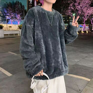 蘇京貓港風(fēng)ins潮牌羊羔絨衛(wèi)衣男寬松情侶圓領(lǐng)無(wú)帽上衣服秋冬季毛絨外套 Y25【灰色】 3XL