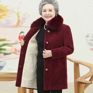 孜顏 中老年女裝冬裝外套厚媽媽裝老年人大衣加絨保暖70歲奶奶裝衣服 如意花酒紅【加絨】 3XL （建議115-130斤）