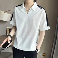 暢登冰絲polo短袖t恤男士夏季薄款潮牌百搭v領(lǐng)半袖男裝休閑體恤上衣 白色 2XL