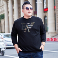 畢蒙2021秋季大碼男士圓領(lǐng)長(cháng)袖t恤胖子加肥加大寬松休閑上衣肥潮T 黑色 XXXL（190-210斤）