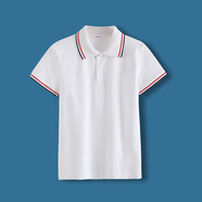 布恩普男女童兒童polo衫白色長(cháng)袖t恤棉中大童上衣小學(xué)生班服校服 短袖-白色-撞色紅領(lǐng) 180 cm