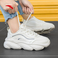 安踏運動(dòng)鞋老爹鞋女鞋休閑鞋女冬季新款皮面網(wǎng)面透氣小白鞋喵爪鞋 象牙白/銀色-1 36 【官方正品 假一賠十】