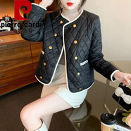 皮爾卡丹（pierre cardin）小香風(fēng)歐洲站菱格棉服女秋冬裝2023新款歐貨時(shí)尚洋氣短款棉衣外套 黑色(小香風(fēng)) XL建議115一130斤