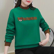 素沁仁衛衣女2025新款秋冬寬松套頭顯瘦拼接時(shí)尚休閑百搭洋氣減齡上衣潮 綠色-小熊NESS L 建議100-115斤