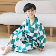 嚕嚕牛兒童睡衣男童純棉春秋長袖男孩中大童小孩子家居服套裝全棉 綠色-13006 165 (22碼建議身高155-160)