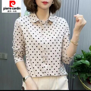 皮爾卡丹舒適彈力棉質(zhì)長(cháng)袖襯衫女春秋設計感小眾全棉波點(diǎn)襯衣polo領(lǐng)T恤衫 白色 L 建議100-115斤