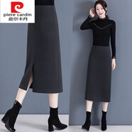 皮爾卡丹（pierre cardin）針織秋冬季半身裙女加厚毛呢裙子2025新款秋款中長款高個子直筒冬 深灰色 S 26