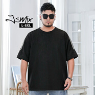 Jsmix潮牌大碼男裝寬松加肥加大夏季休閑運(yùn)動風(fēng)重磅華夫格短袖t恤 黑色 4XL