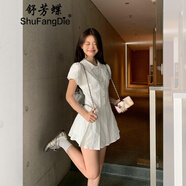 舒芳蝶（shufangdie）連衣裙女裝2024夏季新款氣質(zhì)收腰學院風白色泡泡袖襯衫短裙套裝裙 白色套裝 M